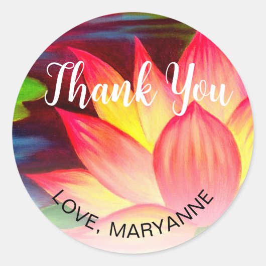 Elegant Vielen Dank, Blues Rosa Lotus Name Runder Aufkleber (Vorderseite)