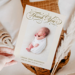 Elegant Vielen Dank Calligraphy Beige Birth Ankündigung