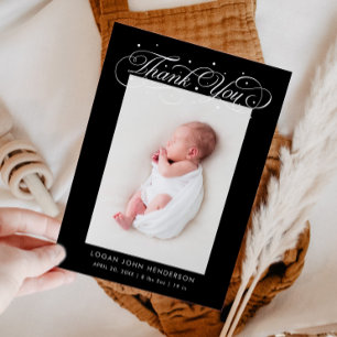 Elegant Vielen Dank Calligraphy Black Birth Ankündigung