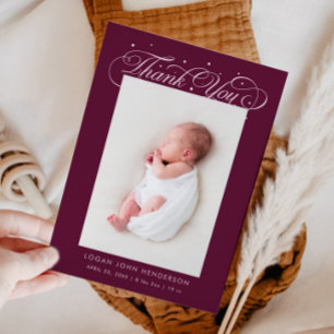 Elegant Vielen Dank Calligraphy Cranberry Birth Ankündigung