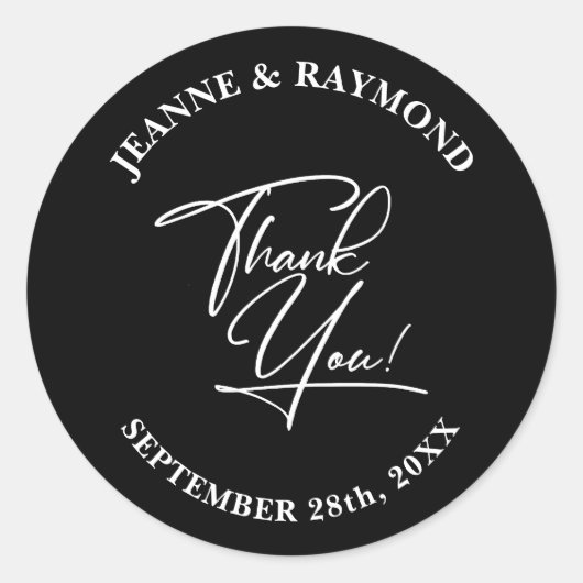 Elegant Vielen Dank Calligraphy Wedding Black Runder Aufkleber (Vorderseite)