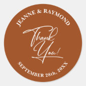 Elegant Vielen Dank Calligraphy Wedding Terracotta Runder Aufkleber (Vorderseite)