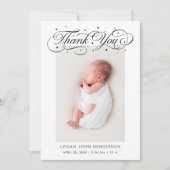 Elegant Vielen Dank, Calligraphy White Birth Ankündigung (Vorderseite)