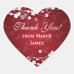Elegant Vielen Dank Cherry Blossom Red Herz-Aufkleber