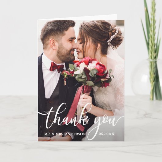 Elegant Vielen Dank, dass Sie Script Wedding Foto Dankeskarte (Vorderseite)
