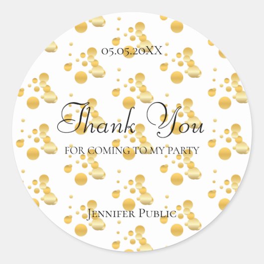 Elegant Vielen Dank Script Gold Confetti Template Runder Aufkleber (Vorderseite)
