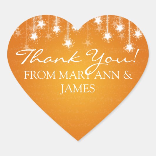 Elegant Vielen Dank Shimmering Stars Orange Herz-Aufkleber (Vorderseite)