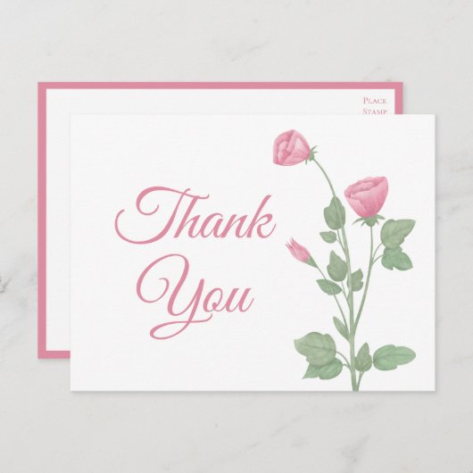 Elegant Vielen Dank Watercolor Spring Pink Floral Postkarte (Vorne/Hinten)
