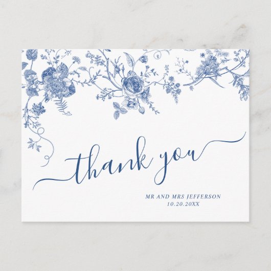 Elegant Viktorianisch Blue French Floral Vielen Da Postkarte (Vorderseite)