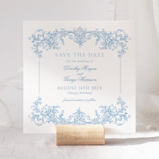 Elegant Viktorianisch Blue Wedding Save the Date