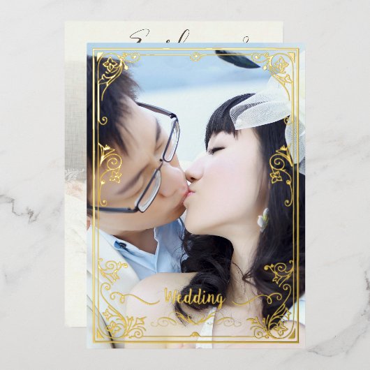 Elegant Viktorianisch Ihr Foto Back & Front Gold Folieneinladung (Vorderseite/Rückseite)