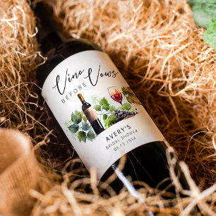 Elegant Vino Before Vows Brautparty Weinetikett
