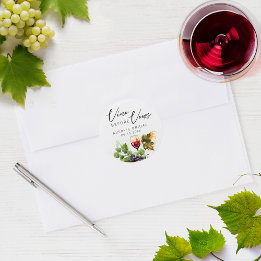 Elegant Vino Before Vows Watercolor Weinverkostung Runder Aufkleber
