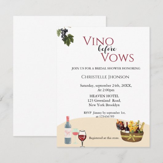 Elegant Vino vor dem Versprechen der Brautdusche E Einladung (Vorne/Hinten)