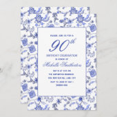 Elegant Vintag antike blaue Flora 90. Einladung (Vorne/Hinten)