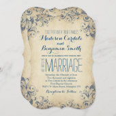 Elegant Vintag Blue Blüh Wedding Einladungen (Vorne/Hinten)