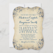 Elegant Vintag Blue Blüh Wedding Einladungen (Vorderseite)