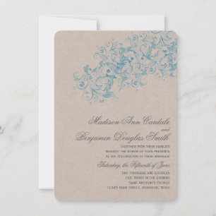 Elegant Vintag Blue Blüh Wedding Einladungen