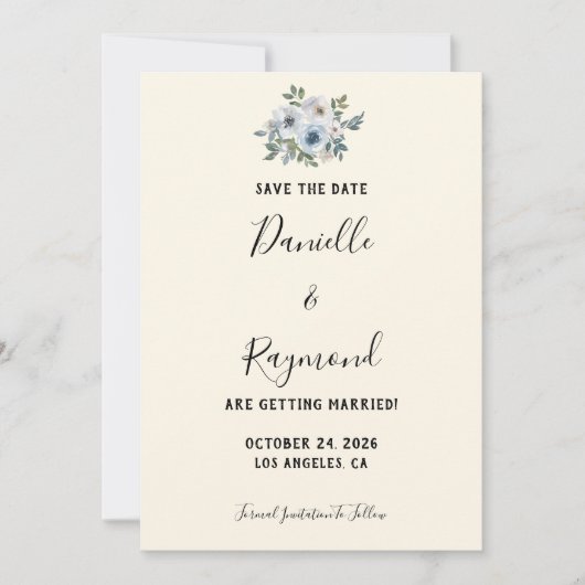 Elegant Vintag Blue Floral Save the Date (Vorderseite)