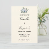 Elegant Vintag Blue Floral Save the Date (Stehend Vorderseite)
