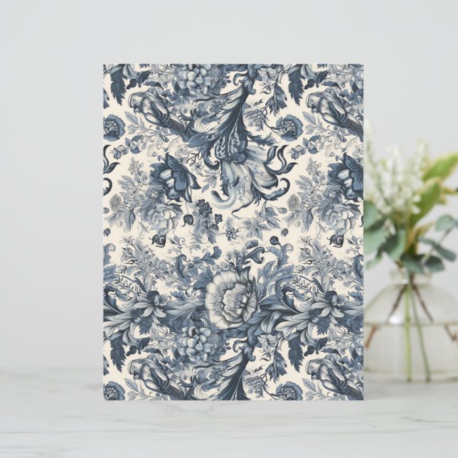 Elegant Vintag Blue Floral Toile (Stehend Vorderseite)