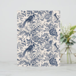 Elegant Vintag Blue Floral Toile Fleurie w. Vögel