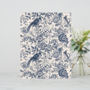 Elegant Vintag Blue Floral Toile Fleurie w. Vögel