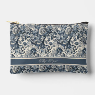 Elegant Vintag Blue Floral Toile Zubehörtasche