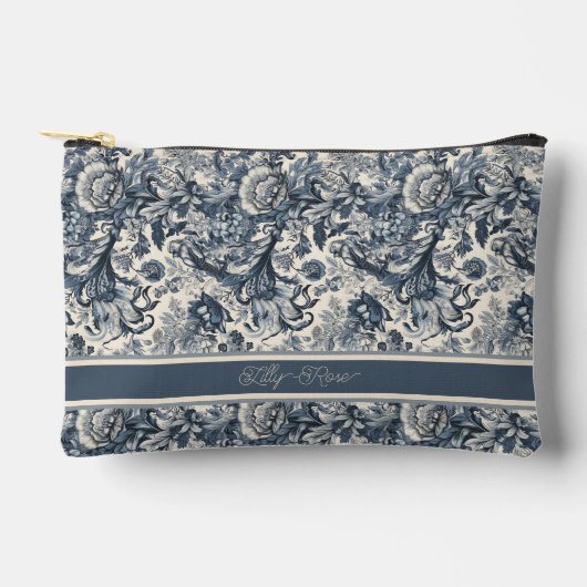 Elegant Vintag Blue Floral Toile Zubehörtasche (Vorderseite)