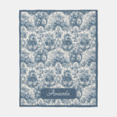 Elegant Vintag Blue Toile de jouy monogram Fleecedecke (Vorderseite)