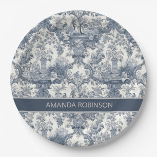 Elegant Vintag Blue Toile de jouy monogram Pappteller