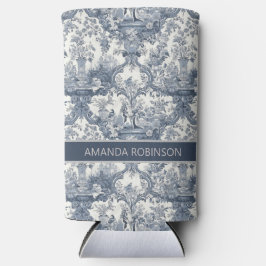 Elegant Vintag Blue Toile de jouy monogram Selters Dosenkühler