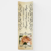 Elegant Vintag Blüh Happy Birthday Foto Banner (Vertikal)