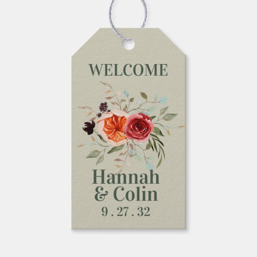 Elegant Vintag Boho Red Orange Gray Geschenkanhänger (Vorderseite)