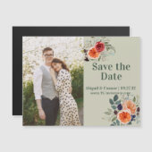 Elegant Vintag Boho Red Orange Gray Save the Date Magnetkarte (Vorne/Hinten)