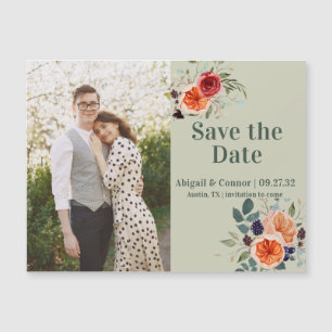 Elegant Vintag Boho Red Orange Gray Save the Date Magnetkarte
