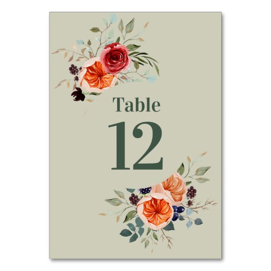 Elegant Vintag Boho Red Orange Gray Tischnummer (Vorderseite)