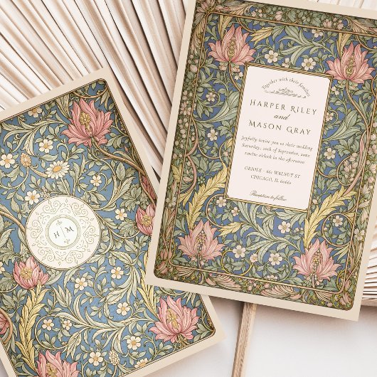 Elegant Vintag Botanical William Morris Wedding Einladung