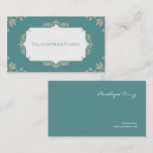 Elegant Vintag Botanisch Aquamarin und Beige Visitenkarte (Vorne/Hinten)