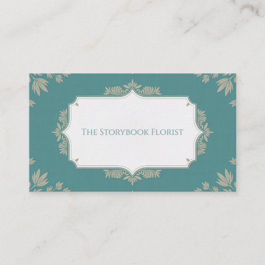 Elegant Vintag Botanisch Aquamarin und Beige Visitenkarte (Vorderseite)