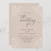 Elegant Vintag Champagne Tan Wedding Einladung (Vorne/Hinten)