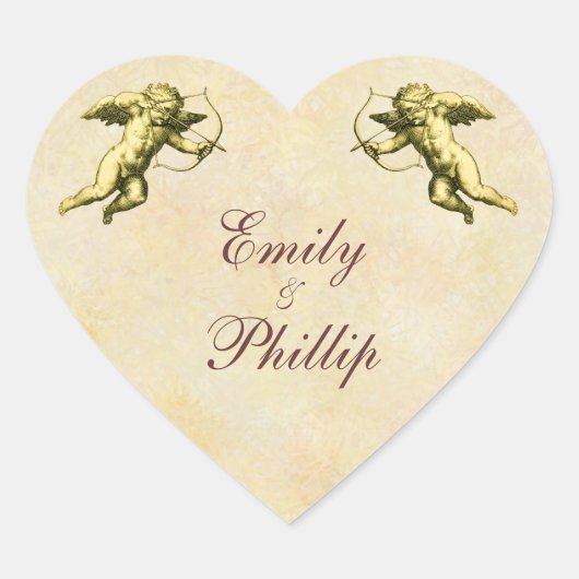 Elegant Vintag Cupid Herz-Aufkleber (Vorderseite)