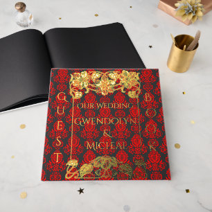 Elegant Vintag Damask Red Gästebuch