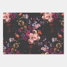 Elegant Vintag Dark Moody Burgundy Floral Geschenkpapier Set