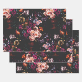 Elegant Vintag Dark Moody Burgundy Floral Geschenkpapier Set