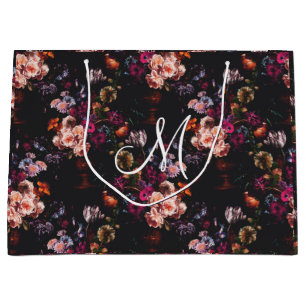 Elegant Vintag Dark Moody Burgundy Floral Große Geschenktüte
