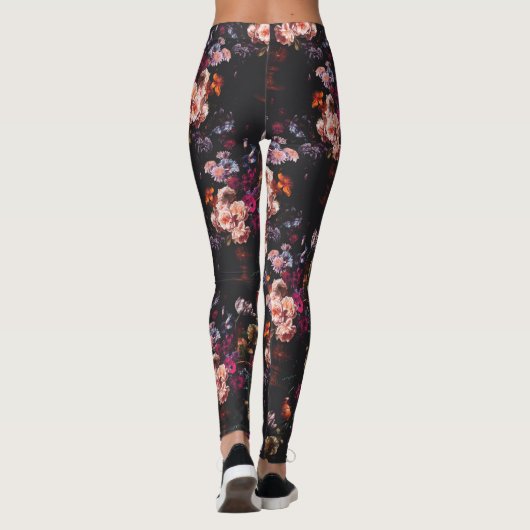 Elegant Vintag Dark Moody Burgundy Floral Leggings (Rückseite)