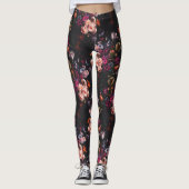 Elegant Vintag Dark Moody Burgundy Floral Leggings (Vorderseite)