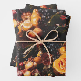 Elegant Vintag Dark Moody Dutch Art Fruit Geschenkpapier Set