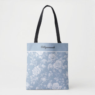 Elegant Vintag Dusty Blue Floral Toile Luxe Tasche